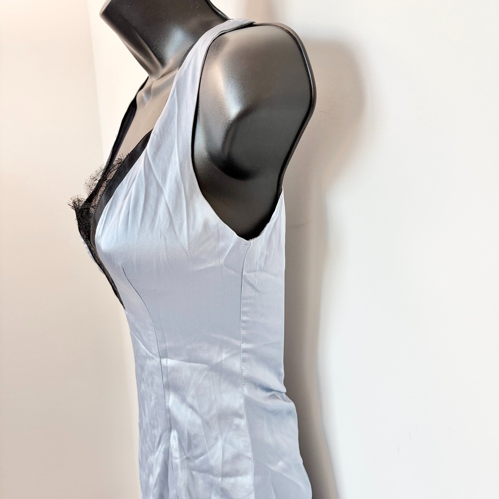 Oday Shakar Silk Mini Dress Lace Trim V-Neck Blue Black Size XS - Picture 6 of 12